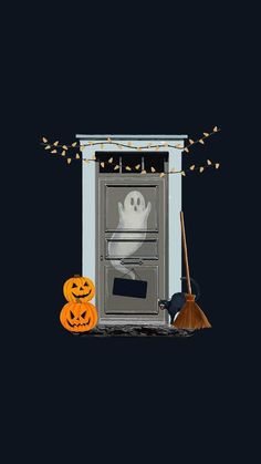 an oven with two jack o lanterns on it