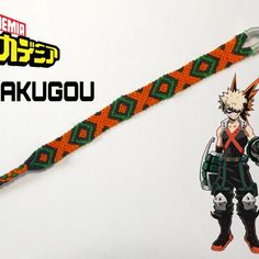 an orange and green bracelet with anime characters on it's side, in front of a white background