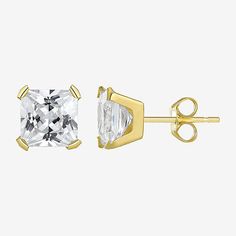 A classic timeless look, these princess-cut cubic zirconia stud earrings will take her breath away and make every outfit look more special.Metal: 10K yellow goldStones: Princess-cut cubic zirconiaDimensions: 6mmBack: FrictionCare: Wipe With Dry ClothCountry of Origin: ImportedJewelry photos are enlarged to show detail. Disclaimer: Metal may be rhodium plated to enhance appearance and reduce tarnishing. Classic Cushion Cut Cubic Zirconia Diamond Earrings, Elegant Princess Cut Cubic Zirconia Earrings, Classic Princess Cut Earrings, Square Cut Diamond Cubic Zirconia Earrings, Classic Square Cut Earrings With Prong Setting, Princess Cut Cubic Zirconia Earrings With Prong Setting, Asscher Cut Cubic Zirconia Diamond Earrings With Prong Setting, Classic Asscher Cut Cubic Zirconia Earrings, Classic Princess Cut Cubic Zirconia Earrings