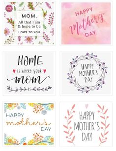 four different mothers day cards with the words happy mother's day