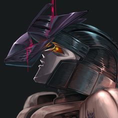 a digital painting of a robot wearing a helmet with feathers on it's head