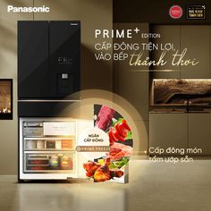 an advertisement for a new appliance called panasonic, featuring food items