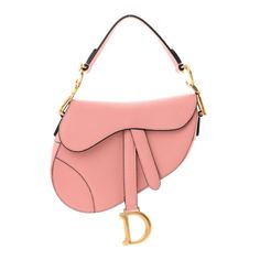 This is an authentic CHRISTIAN DIOR Grained Calfskin Mini Saddle Bag in Pink. This bag features the saddle bag shape, short leather shoulder strap with a polished brass "C" and "D" anchors on either end of the handle for handle and a prominent hanging Dior "D" charm.  The interior of the bag is a pink microfiber textile. Designer Crossbody Saddle Bag With Detachable Handle, Designer Saddle Bag With Top Handle And Adjustable Strap, Luxury Saddle Bag With Detachable Strap, Designer Crossbody Saddle Bag With Branded Hardware, Luxury Satchel Saddle Bag With Detachable Handle, Designer Saddle Bag With Detachable Strap, Luxury Saddle Bag Satchel With Detachable Handle, Luxury Saddle Bag With Detachable Handle, Luxury Leather Saddle Bag With Palladium Hardware