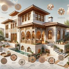 an architectural rendering of a house with many details