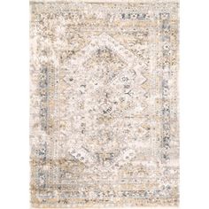 an antique style rug in beige and grey tones