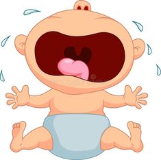 a crying baby sitting on the ground with its mouth open and eyes wide open illustration