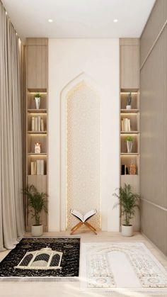 Salah Area At Home, Home Mosque Ideas, Namaaz Room Design, Musholla Design Room Ideas, Namaz Room Ideas In House, Musholla Design, Mushola Design, Home Masjid Room Ideas