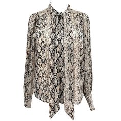 Joie Women's Snake Print Tie Neck Balloon Sleeve Button Up Blouse Size: Xs Color: Cream, Black, Brown Condition: New With Tag Lightweight, Elegant Snake Print Three Buttons Detail At Cuffs Long Tie At The Neck Fully Lined Gold Thread Throughout Gives Off A Shimmer Affect Measurements Are Laying Flat: Armpit To Armpit: 19 In Length:24 In Shoulder To Shoulder: 13 In Long Sleeve: 24 In *****Excellent Condition Fabric: 100% Polyester Smoke Free Home. Pet Friendly Home. Af-15-4095 Silk Tops Blouses, Floral Peplum Top, Asymmetrical Blouse, Balloon Sleeve Top, Floral Peplum, Metal Lace, Gold Thread, Button Up Blouse, Puff Sleeve Top