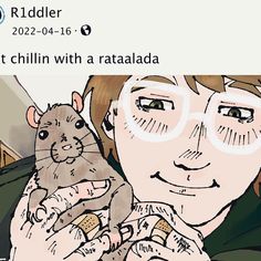 a drawing of a man holding a rodent in his arms and the caption reads, ridder 2020 - 04 - 16 i don't chillin with a ratalada