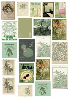 many different types of cards are arranged in the shape of a collage with flowers and plants