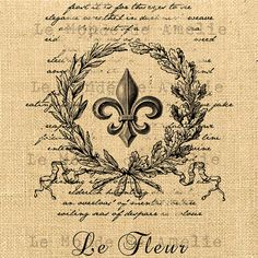 an image of a fleur de lis on burlied paper with the words,