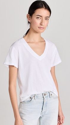 perfectwhitetee Hendrix Cotton Boxy V Neck Tee | Shopbop Boxy Tee, Cropped Flares, White Brand, Hendrix, Back To Black, Personalized T Shirts, V Neck Tee, Summer Wardrobe, Wardrobe Essentials