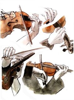 an artistic drawing of a violin player playing the violin with his hands and feet in motion