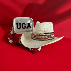 Custom College Cowboy Hats - Show Your School Spirit! Elevate your game day or campus style with our handcrafted, one-of-a-kind college cowboy hats. Each hat is adorned with 7 dazzling rows of 18k gold plated jewelry, luxurious faux suede trims, and exquisite shells, showcasing your beloved college or team in unparalleled fashion. Personalize your hat with your favorite school or mascot name, expertly beaded into one of the rows. Our hats fit most, ensuring a comfortable and stylish fit for college students and parents alike. Experience the perfect blend of luxury, customization, and college pride. Order your custom college cowboy hat today! 1. Pick what style hat 2. Let me know what color theme for the school 3. Name or mascot name you want beaded on your hat 4. Show off your new hat  THE Western Style Summer Hats As Gift, Bed Party, Custom Cowboy Hats, Style College, Campus Style, Chapeau Cowboy, Hat Decoration, Cowgirl Hat, College Team