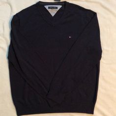 Nwt Navy Blue Tommy Hilfiger Sweater Casual Navy Outerwear With V-neck, Tommy Hilfiger V-neck Winter Top, Casual Navy V-neck Outerwear, Casual Blue Tommy Hilfiger Sweater, Tommy Hilfiger Blue Winter Tops, Tommy Hilfiger Navy Winter Tops, Tommy Hilfiger Sweater, Sweaters Crewneck, Colorful Sweaters