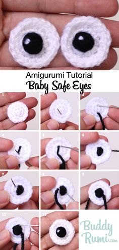 the instructions for crocheted baby eyeballs are shown