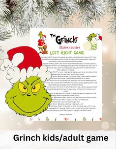 the grinch kids / adult game is on display in front of a christmas tree