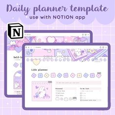 the daily planner template is displayed on an ipad and another tablet with it's screen open