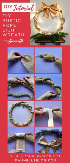 Christmas wreath step by step tutorial using hessian and LED rope lights Light Wreath, Lighted Wreaths, Traditional Wreath, Rope Lights, Rope Light