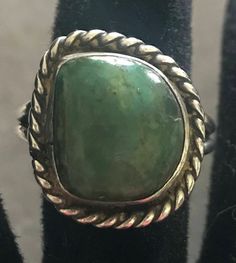 Vintage Sterling Turquoise Ring.  Size: 7.  Face: 3/4"x3/4", Turquoise- 14mmx18mm. Markings: None.  Tested Silver.  Sold as is. Pre-Owned. Southwestern Green Cabochon Rings, Southwestern Green Ring With Large Stone, Vintage Adjustable Green Turquoise Ring, Adjustable Green Turquoise Southwestern Ring, Adjustable Untreated Green Turquoise Ring, Azurite Ring, Solitaire Rings, Fish Bone, Star Pictures