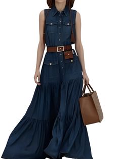 Dark blue jeans short sleeves midi dress - Wapas Denim Short Dress, Long Denim Dress, Dress Buttons, Denim Short Dresses, Denim Ideas, Dresses Xxl, Dark Blue Jeans, Midi Short Sleeve Dress, Blue Jean Shorts