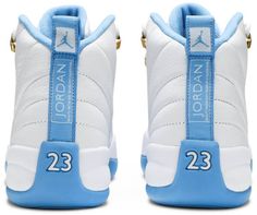 The Air Jordan 12 Retro GG ‘University Blue’ is a grade school only version of the Air Jordan 12 Retro ‘Melo .’ the 2014 colorway worn by Carmelo Anthony during his stint with the Denver Nuggets. The design features a white tumbled leather upper with University Blue accents on the Jumpman . lining . heel [...] Air Jordan 1 Dior, Jordan 1 Dior, Sneaker Displays, Jordan Retro 12, Nike Shoes Girls, Nike Fashion Shoes, Subwoofer Box, Air Jordan 12, Jordan Shoes Retro