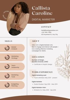 a professional resume template with an image of a woman in brown and pink colors on it