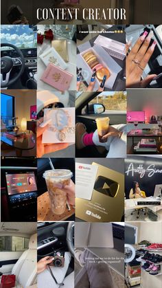 a collage of photos showing various items in the car and on the dashboard, with text that reads content creator