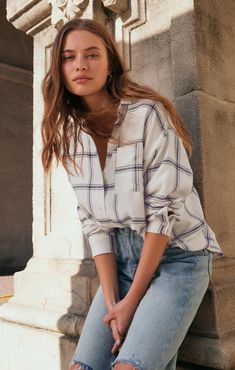 Plaid Button Up Shirt Outfit Women, Plaid Button Down Outfit, Lilac Gray, Lounge Bra, Lilac Grey, Shirting Fabric, Button Front Top, Plaid Tops, Favorite Shirts