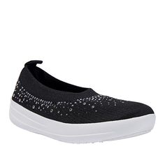 FitFlop ÜBERKNIT™ Crystal Slip-On Ballet Flat  Sparkle and shine wearing this über-awesome ballerina flat. You'll love the stretchy, sporty design featuring Anatomicush midsole technology for unbeatable comfort. Breathable Synthetic Flat Slip-ons, Casual Slip-on Ballet Flats With Ortholite Insole, Ortholite Insole Slip-on Ballet Flats, Comfortable Slip-on Flats With Perforations, Synthetic Slip-on Ballet Flats With Ortholite Insole, Fashion Shoes Flats, Sporty Design, Black Ballet Flats, Sparkle And Shine