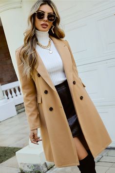 This overcoat captures the essence of Parisian style with a cozy winter twist. ❄️ Featuring a double-breasted design and a classic lapel collar, this overcoat seamlessly blends timeless elegance with seasonal warmth. Elevate your winter wardrobe with this chic and sophisticated essential. #Overcoat #WomensFashion #FrenchyChic #affiliate Long Sleeve Double-breasted Wool Coat For Spring, Spring Pea Coat With Stand Collar, Women Overcoat, Women Outfits, Cozy Winter, Lapel Collar, Parisian Style, Winter Wardrobe, Double Breasted