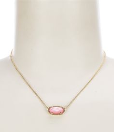 From Kendra Scott, the Elisa Pendant Necklace features:Dainty stone and delicate metallic chain Dichroic glass14K gold plated over brassApprox.: 0.63"L x 0.38''Stationary pendant, approx. 15"chain with 2"" extenderLobster claw closureImported. Light Pink Kendra Scott Necklace, Kendrick Scott Necklace, Layering Kendra Scott Necklaces, Pink Kendra Scott Necklace, Pink Necklaces, Elisa Pendant Necklace, Preppy Essentials, Kendra Scott Necklace Elisa