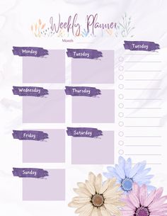 a weekly planner with flowers on it