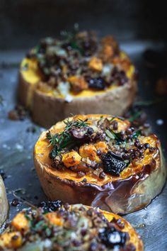 baked sweet potatoes with raisins and other toppings