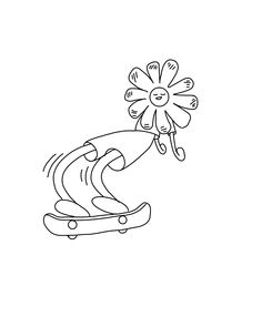 a drawing of a person on a skateboard with a flower in the middle of it