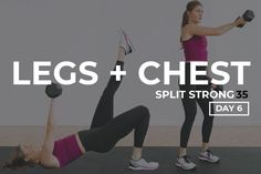 two women are doing exercises with dumbbells and one woman is holding a kettle