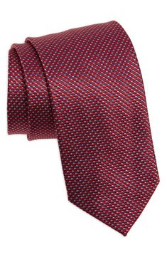 A geometric design lends texture and distinction to a handsome tie woven from lustrous Italian silk. 3" width; 57" length 100% silk Dry clean Made in Italy Elegant Red Silk Tie, Red Silk Ties For Business, Red Silk Tie For Business, Formal Red Silk Tie, Silk Ties, Geometric Design, In Italy, Dry Clean, Nordstrom