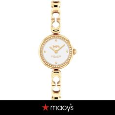 in stock Luxury Gold Coach Watch Accessories, Coach Timeless Gold Watch, Coach Gold Watch As Gift, Coach Gold Watch As A Gift, Coach Gold Watch For Gift, Timeless Coach Jewelry For Gift, Timeless Watches With Solid Link Construction, Luxury Coach Watches With Polished Finish, Timeless Silver Coach Jewelry