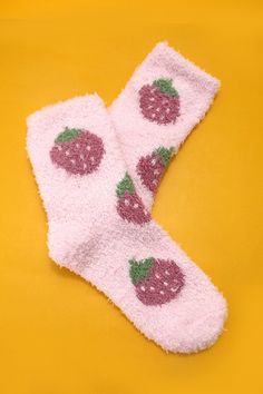 These soft fluffy socks are designed to provide maximum comfort, with a soft and fluffy material that feels gentle against your skin. Made from soft coral fleece material, these socks offer luxurious comfort with a playful twist. Adorned with charming fruit and flower designs. The socks are also designed to be lightweight and flexible, which allows you to move your feet freely without feeling constrained. You can wear with PJ or lounge wear. One Size Fits Allyarn: coral fleecematerial: polyester Trendy Socks, Fluffy Socks, Comfy Socks, Fuzzy Socks, Soft Sock, Winter Socks, Steel Necklace, Sunglass Chain, Soft Corals