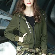 knitted military contrasting color hooded jacket Baseball Jacket Women, Printed Tee Women, Patiala Suit Designs, Camouflage Outfits, Warm Winter Jackets, Shirts Women Fashion, Army Girl, Boutique Store, Shirt Female