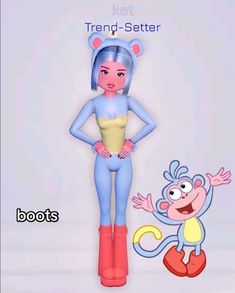 a cartoon character is standing next to a monkey with her hands on her hips and the caption reads, trend - setter boots