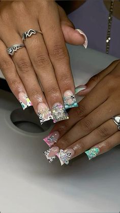 Junk Nails, Long Acrylic Nail Designs, Duck Nails, Hard Nails, Simple Gel Nails, Colored Acrylic Nails, Girly Acrylic Nails, Cute Acrylic Nail Designs, Simple Acrylic Nails