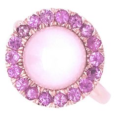 Berca Pink Sapphire Round Pale Rose Opal Cabochon Rose Gold Cocktail Ring Rose Gold Cocktail, Gold Cocktail Ring, Gold Cocktail, Rose Pale, Leather Box, Cluster Ring, Cocktail Ring, Pink Sapphire, Cocktail Rings