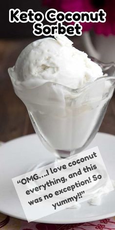 a white plate topped with a scoop of ice cream