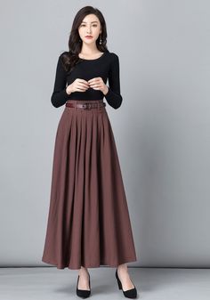 "Get dressed and out of the door in classic good looks with this pleated Long maxi skirt, crafted with soft cotton linen fabric, featuring pleated waist detail and two big pockets. DETAIL * More color available https://etsy.me/3gLwNaL * 50% linen,50% cotton * Not see through * Pleated around waist * Two pockets * Belt loops on waistband * Right Side zipper closure * Perfect for spring and summer, autumn * More color SIZE GUIDE Size vary between Brand and Country Please get your body measurement Elegant Cotton Skirt With Pleated Waist, Cotton Pleated Office Skirt, Cotton Skirt For Work In Solid Color, Solid Color Cotton Skirt For Work, Cotton Pleated Skirt For Office, Cotton Skirt With Accordion Pleats For Work, Cotton Workwear Skirt In Solid Color, Flowy Cotton Pleated Skirt For Work, Cotton Pleated Skirt In Solid Color