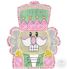 an elephant wearing a pink hat and green jacket with gold sequins on it