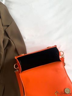 BirdinBag - Square Flap Bag: Neon Orange Crocodile Embossed Design Embossed Design, Bag Bag, Neon Orange, Square Bag, Flap Bag, Emboss, Color Orange, Top Handle, Orange Color