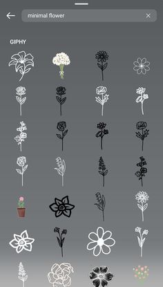 the flowers are drawn in black and white on a gray background, with an arrow pointing to