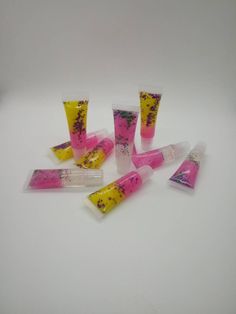 Set of 5 Lip glosses. Color Combinations. 5 Clear & Pink 5 Pink & Yellow Edible Shot Glasses, Lip Gloss Bundle, Coconut Milk Soap, Wholesale Soap, Glitter Lip Gloss, Flavored Lip Gloss, Glitter Gloss, Handmade Soap Bar, Lip Gloss Set