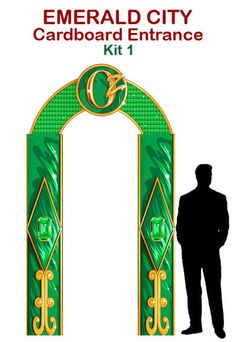 the emerald city cardboard entrance kit 1 is shown in front of a silhouetted man